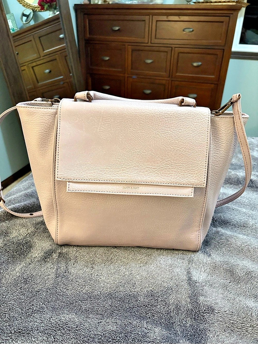 Matt & Nat Simoni Vegan Satchel Crossbody Bag - Whisper Grey Pink Lavender